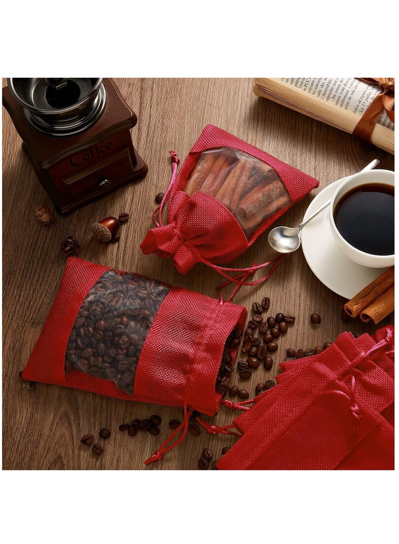 40-Pieces 16x23 Cm Linen Burlap Sheer Bag Organza Bag Burlap Bags With Drawstring For Wedding Party Favors Cosmetic Samples Goodies Mesh Pouch (Wine Red)