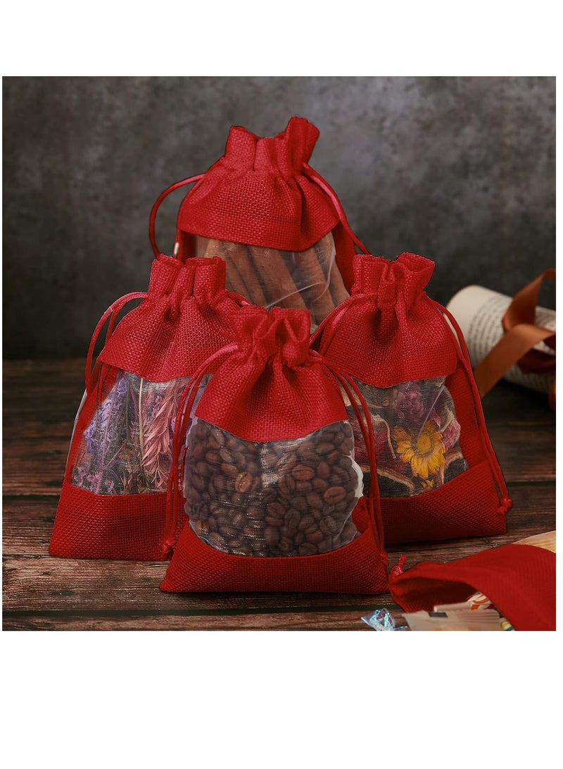 40-Pieces 16x23 Cm Linen Burlap Sheer Bag Organza Bag Burlap Bags With Drawstring For Wedding Party Favors Cosmetic Samples Goodies Mesh Pouch (Wine Red)