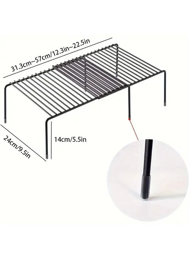 Black Adjustable Metal Shelf Organizer Expandable Non Slip Rustproof Kitchen Pantry Storage Rack - Image 3