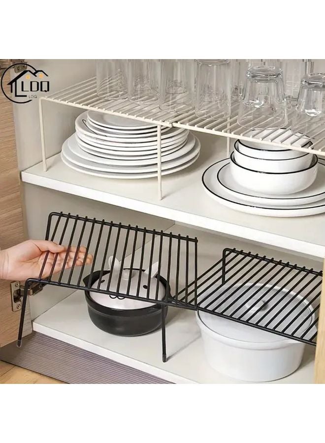 Black Adjustable Metal Shelf Organizer Expandable Non Slip Rustproof Kitchen Pantry Storage Rack - Image 1