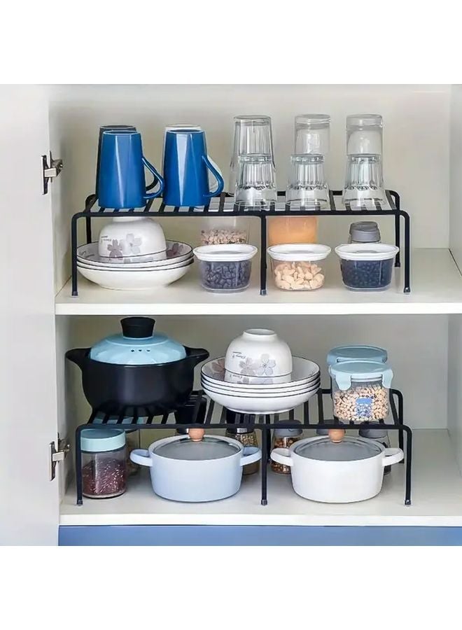 Black Adjustable Metal Shelf Organizer Expandable Non Slip Rustproof Kitchen Pantry Storage Rack - Image 2