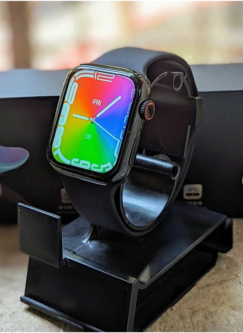 HW7 Max Smartwatch Full Screen WITH NFC Voice Assistant Payment Bluetooth-Call  Black