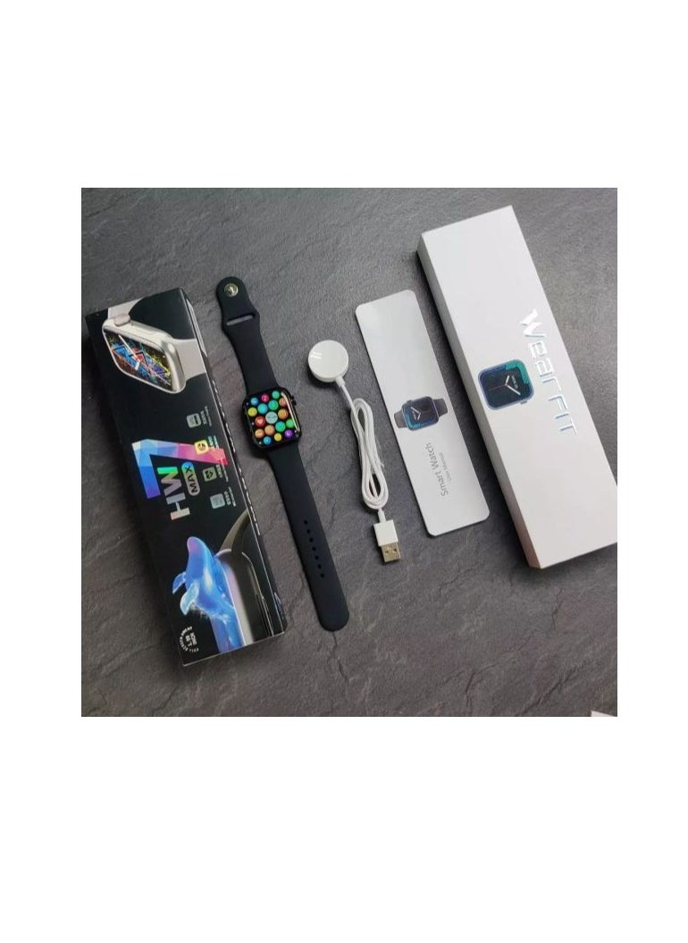 HW7 Max Smartwatch Full Screen WITH NFC Voice Assistant Payment Bluetooth-Call  Black