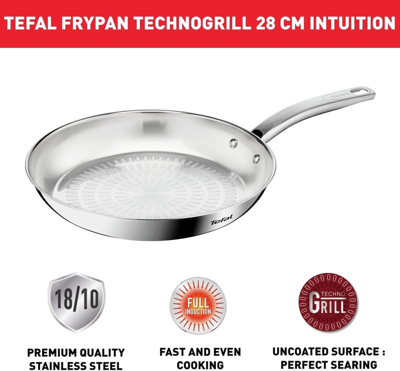 T-fal TEFAL Intuition frypan 28 cm | Premium Stainless Steel 18/10 | Perfect Searing | Easy Release | Robust handle | Induction | 2 Years Warranty | B8590635 - Image 2