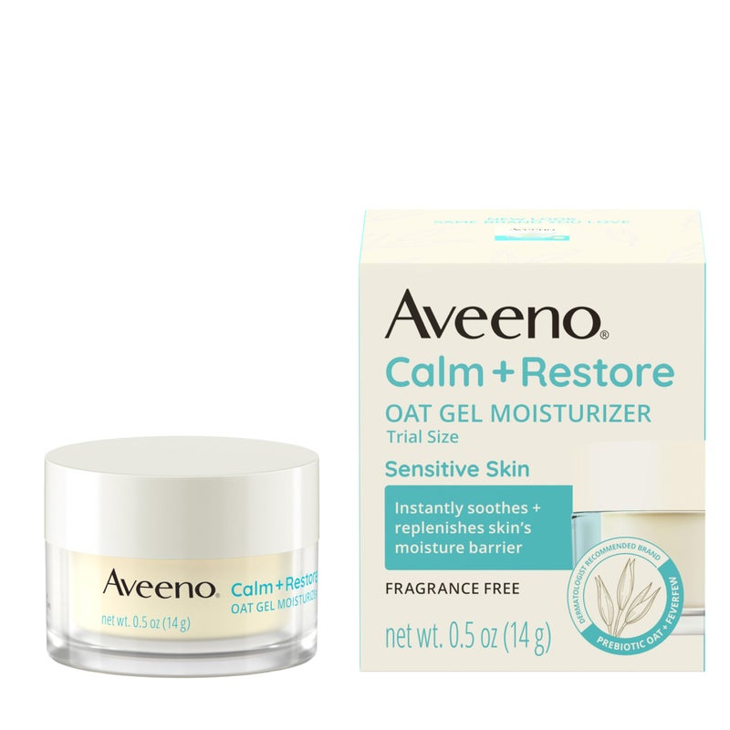 Aveeno Calm + Restore Oat Gel Facial Moisturizer for Sensitive Skin, Fast-Absorbing, Soothing Lightweight Gel Cream Face Moisturizer with Prebiotic Oat & Feverfew, Fragrance-Free, 0.5 oz - Image 1