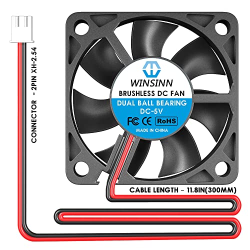 WINSINN 50mm 5V Fan - Dual Ball Bearing 5000 RPM 5010 Cooling Fan Replacement for 3D Printers/Small Appliances/Electronics, 30cm Cable with XH2.54-2PIN, Brushless 50x10mm (5Pcs) - Image 4