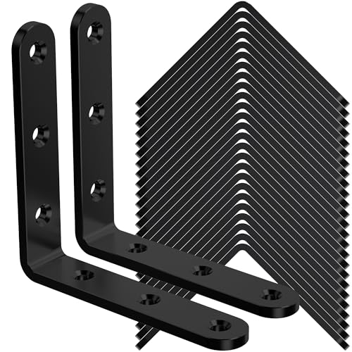WENQUIT 25Pcs Black Angle Brackets 3x 3 Heavy Duty Corner Brace Metal Corner Brackets for Wood 3MM 90 Degree Joint Hardware 3inch Mounting Bracket for Wooden Furniture Cabinet Chairs Bookshelf - Image 1