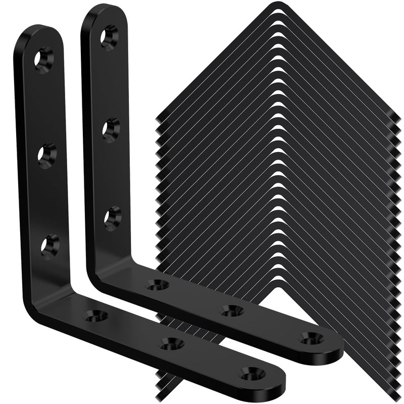 WENQUIT 25Pcs Black Angle Brackets 3x 3 Heavy Duty Corner Brace Metal Corner Brackets for Wood 3MM 90 Degree Joint Hardware 3inch Mounting Bracket for Wooden Furniture Cabinet Chairs Bookshelf - Image 2