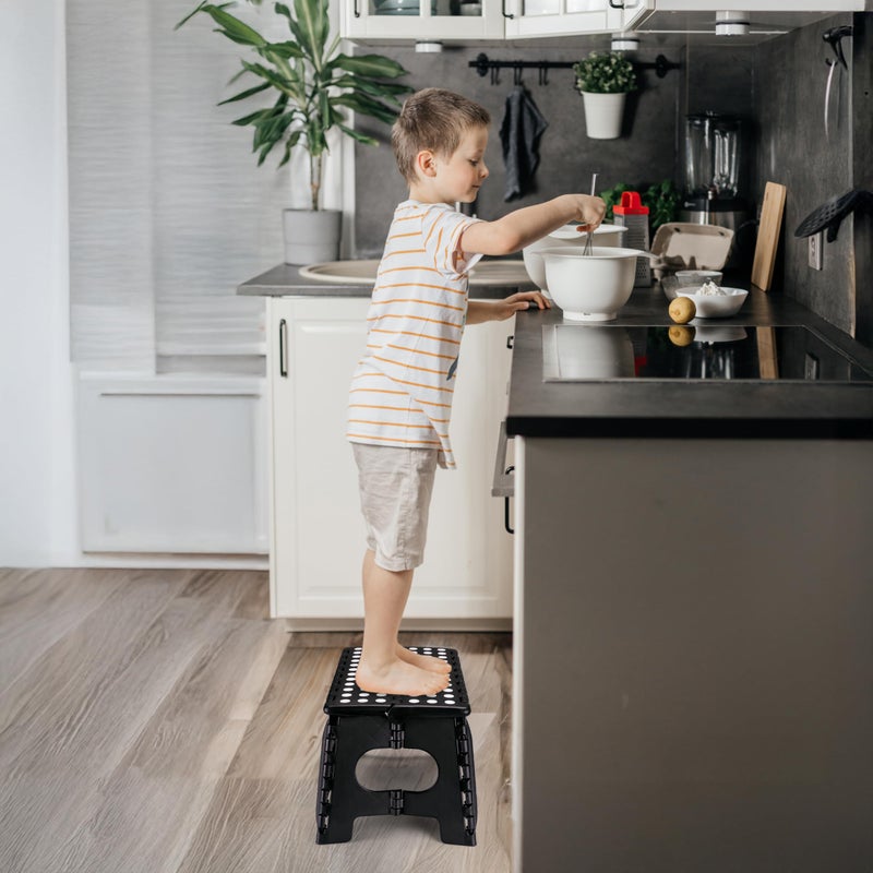 Delxo Folding Step Stool for Kids and Adults,15-Inch Extra Wide 9 Inch Height Heavy Duty Stepping Stool More Safe and Comfortable Non Slip Foldable Step Stool Black - Image 3