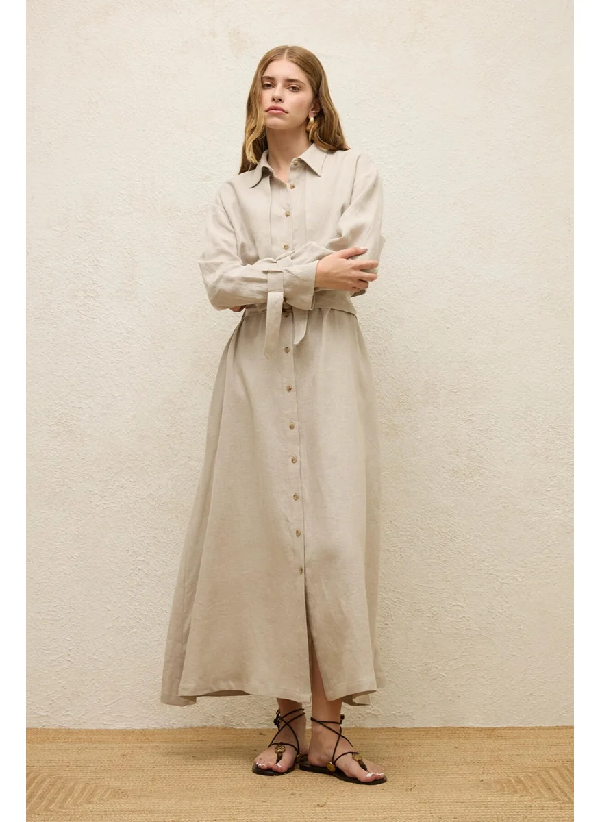 مانوكا Linen Trench Style Dress Stone