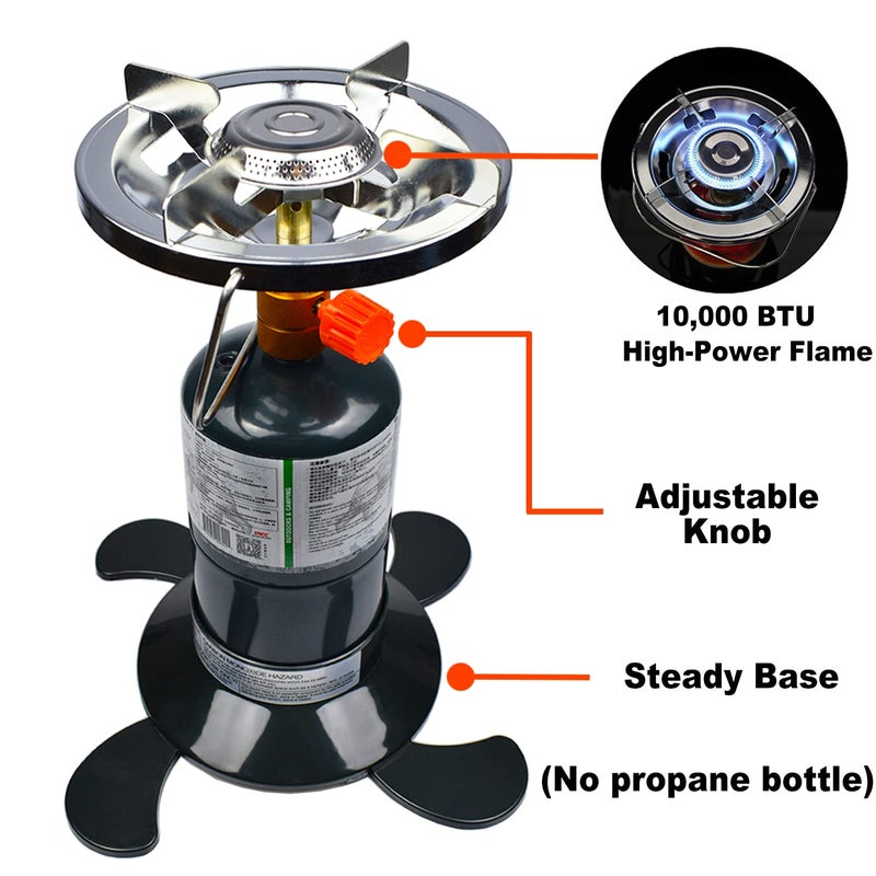 RANDDER Propane Stove Portable Camping Gas Stove 10,000 BTU Bottletop Single Adjustable Burner with 1 lb Tank Base Carrying Case Great for Backpacking Emergencies Outdoor - Image 3