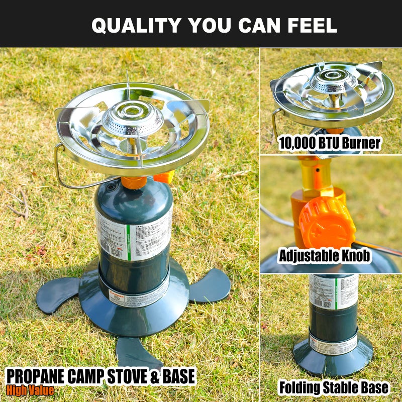 RANDDER Propane Stove Portable Camping Gas Stove 10,000 BTU Bottletop Single Adjustable Burner with 1 lb Tank Base Carrying Case Great for Backpacking Emergencies Outdoor - Image 4