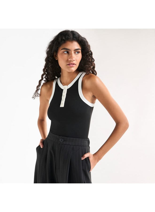 FAV Textured Tank Top with Crew Neck and Racerback  - Image 1