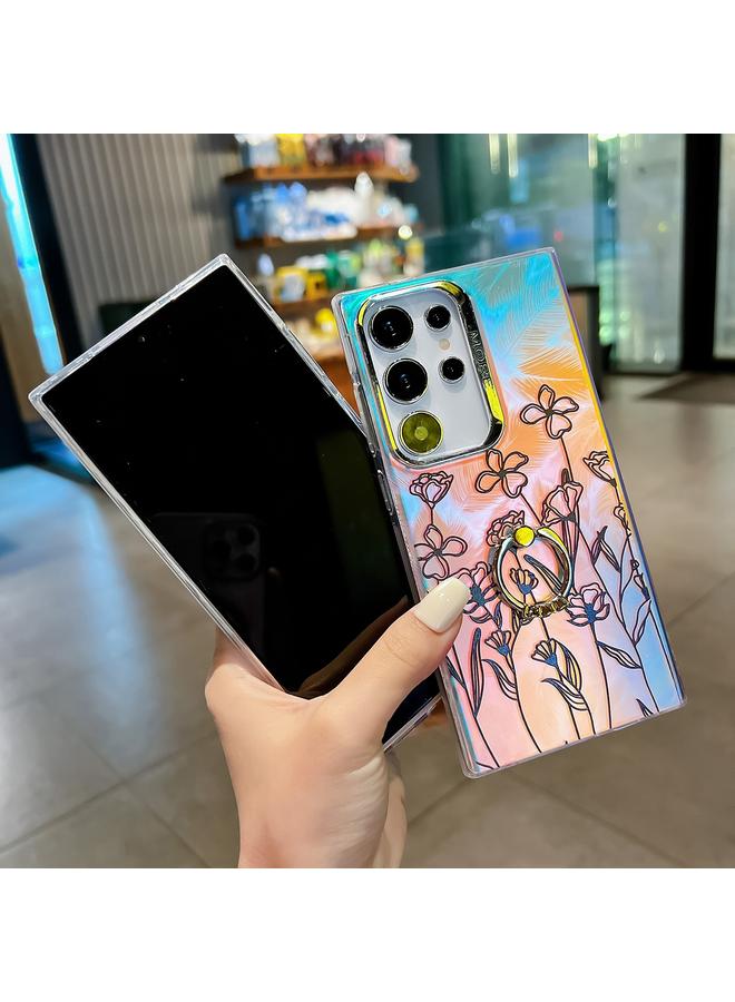 اس-توب جراب لهاتف Samsung Galaxy A14 5G مزود بحلقة زهرة مطلية بالكهرباء بالليزر مع حامل من مادة TPU - Image 3