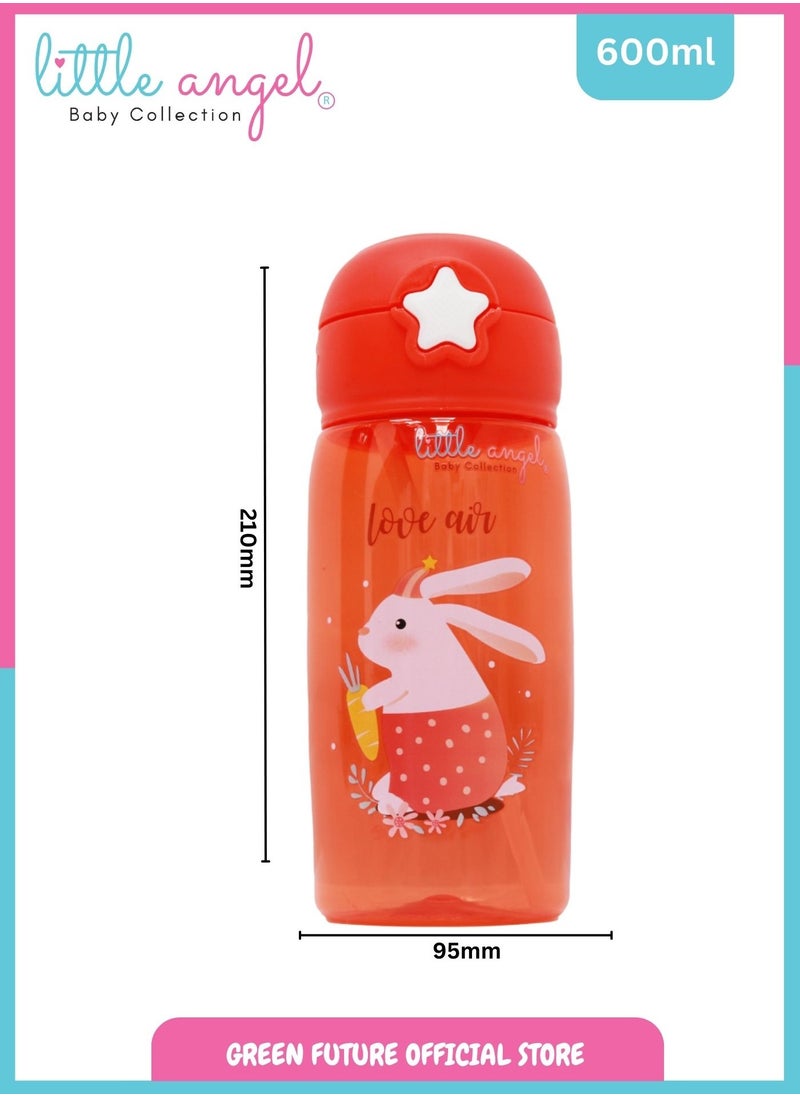 Little Angel Kids Water Bottle with Straw, 600ml Bear Design - BPA-Free, Portable Sports Drink Bottle with Silicone Nozzle and Carrying Pouch for School, Sport, Indoor & Outdoor  - Image 4