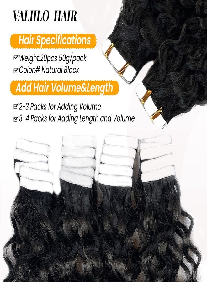 Valiilo Natural Wavy Tape in Hair Extensions Real Human Hair Water Wave Tape in Extensions Black Women, Double Sided Glue in Remy Hair Extensions Unprocessed Virgin Human Hair Bundles 20pcs 50g 18inch - Image 2