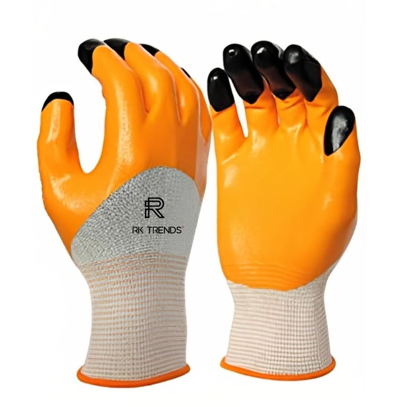 R&P RP Heavy Duty Reusable Hand Gloves for Garden Agriculture Industrial Farming work Men Women Pack of 5 Pairs Orange NitrileNylonVinyl - Image 1