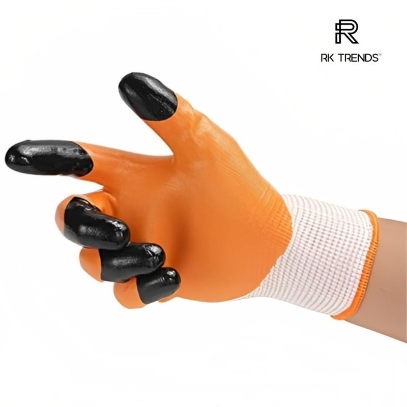 R&P RP Heavy Duty Reusable Hand Gloves for Garden Agriculture Industrial Farming work Men Women Pack of 5 Pairs Orange NitrileNylonVinyl - Image 2