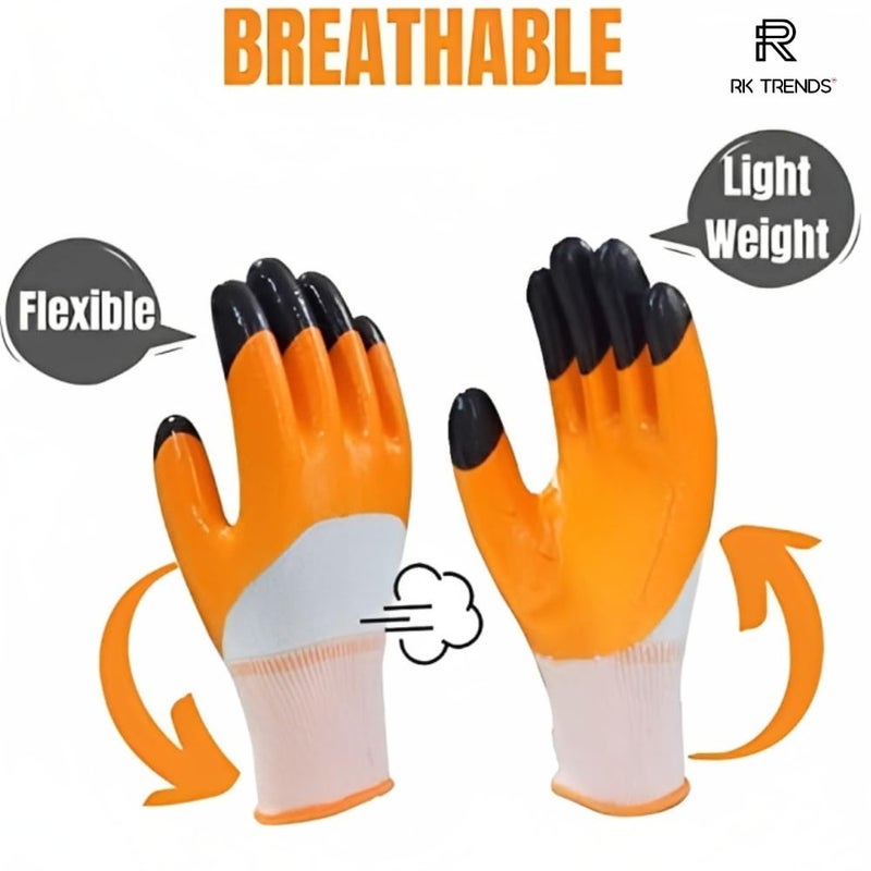 R&P RP Heavy Duty Reusable Hand Gloves for Garden Agriculture Industrial Farming work Men Women Pack of 5 Pairs Orange NitrileNylonVinyl - Image 3