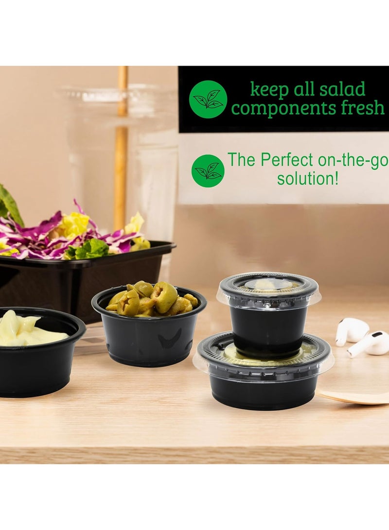 10 Sets Black Jello Shot Cups Condiment Containers with Lids | Sauce Cups, Portion Cups, Dressing Container | Small Plastic Containers with Lids| Salad Dressing Container To Go  - Image 1