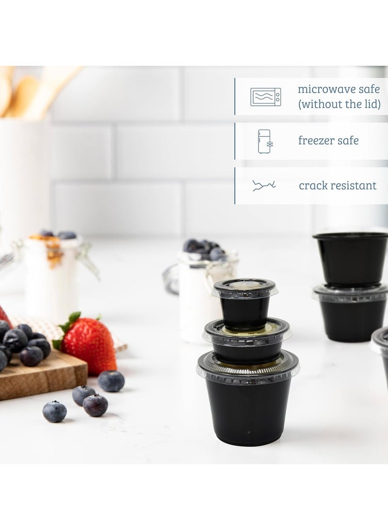 10 Sets Black Jello Shot Cups Condiment Containers with Lids | Sauce Cups, Portion Cups, Dressing Container | Small Plastic Containers with Lids| Salad Dressing Container To Go  - Image 3