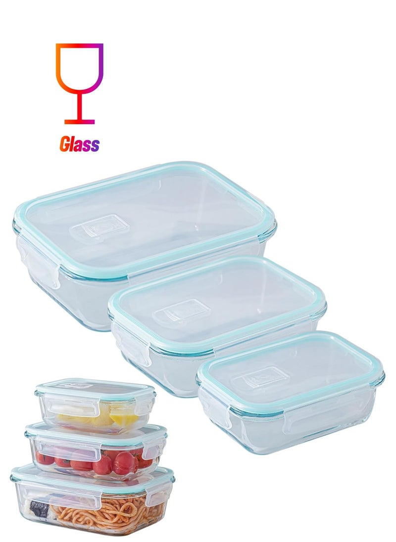 TYCOM Glass Meal Prep Containers (3 pcs Rectangle) - Glass Food Storage Containers with Lids, Glass Lunch Box, Portion Control, Airtight, Glass Bento Box Lunch Containers- 3P Rectangle Blue  - Image 1
