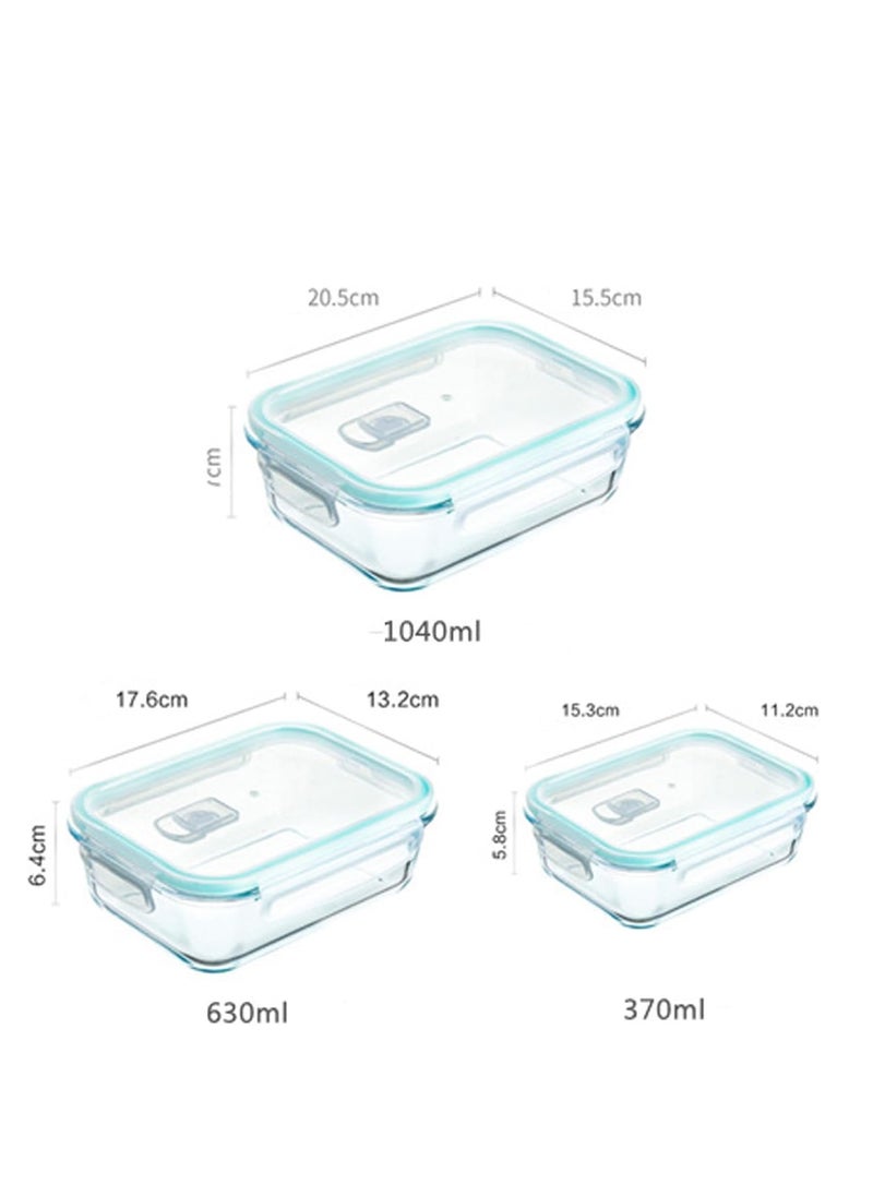 TYCOM Glass Meal Prep Containers (3 pcs Rectangle) - Glass Food Storage Containers with Lids, Glass Lunch Box, Portion Control, Airtight, Glass Bento Box Lunch Containers- 3P Rectangle Blue  - Image 2