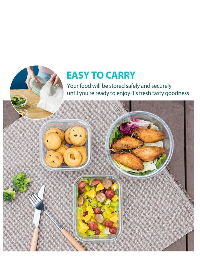 TYCOM Glass Meal Prep Containers (3 pcs Rectangle) - Glass Food Storage Containers with Lids, Glass Lunch Box, Portion Control, Airtight, Glass Bento Box Lunch Containers- 3P Rectangle Blue  - Image 4