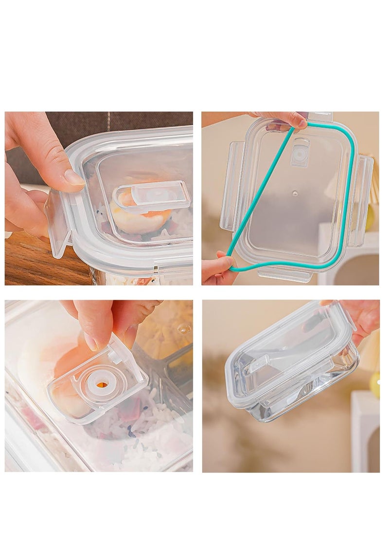 TYCOM Glass Meal Prep Containers (3 pcs Rectangle) - Glass Food Storage Containers with Lids, Glass Lunch Box, Portion Control, Airtight, Glass Bento Box Lunch Containers- 3P Rectangle Blue  - Image 5