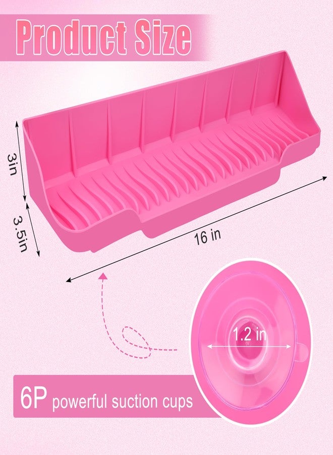 Pletpet Upgrade Bathtub Splash Guard for Tub 16" x 3.5", Pletpet Silicone Splash Guard for Kids with 6 Suction Blue Cups Toy Tray Caddy Play Shelf for Kids, Bathtub Side Splash (Pink) - Image 2