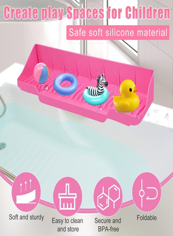Pletpet Upgrade Bathtub Splash Guard for Tub 16" x 3.5", Pletpet Silicone Splash Guard for Kids with 6 Suction Blue Cups Toy Tray Caddy Play Shelf for Kids, Bathtub Side Splash (Pink) - Image 3