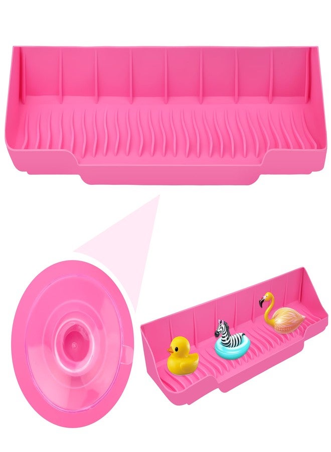 Pletpet Upgrade Bathtub Splash Guard for Tub 16" x 3.5", Pletpet Silicone Splash Guard for Kids with 6 Suction Blue Cups Toy Tray Caddy Play Shelf for Kids, Bathtub Side Splash (Pink) - Image 1