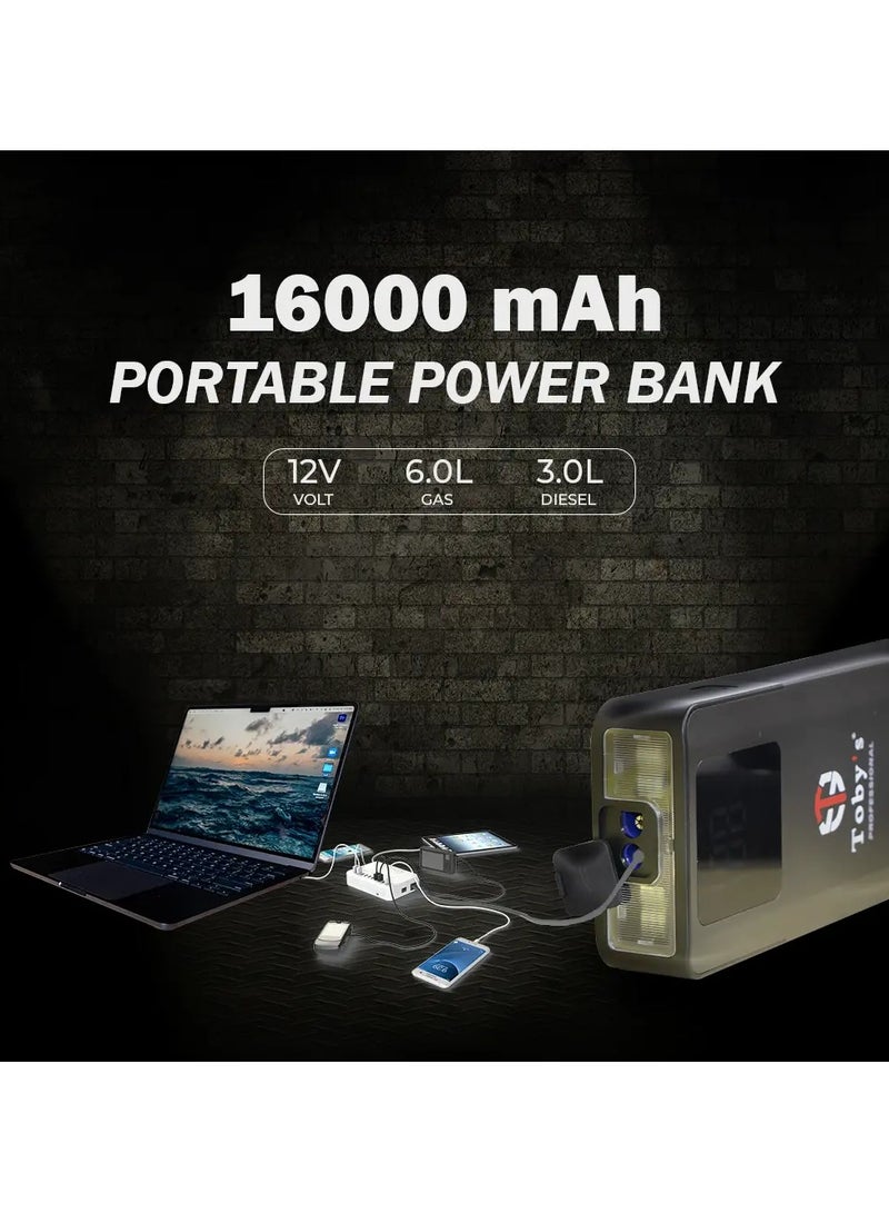 Toby's Jump Starter With Compressor For Cars 16000mAh And 59.2WH Power Bank For Electronic Devices  - Image 4