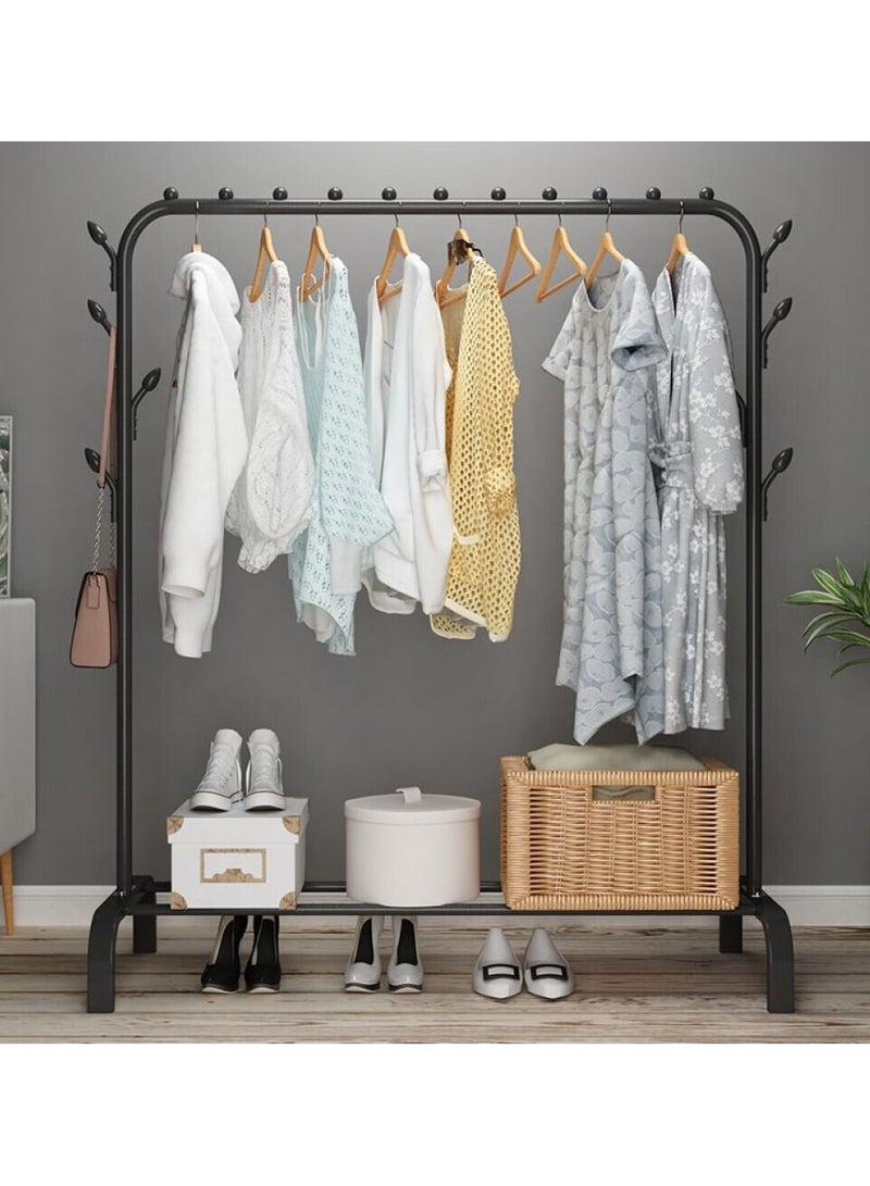 Multipurpose Clothing Garment Rack with Bottom Shelves,Metal Clothes Stand Rack with Rod and Lower Storage Shelf, Heavy Duty Coat Rack and Shoe Bench Storage Stand for Indoor Bedroom  - Image 4