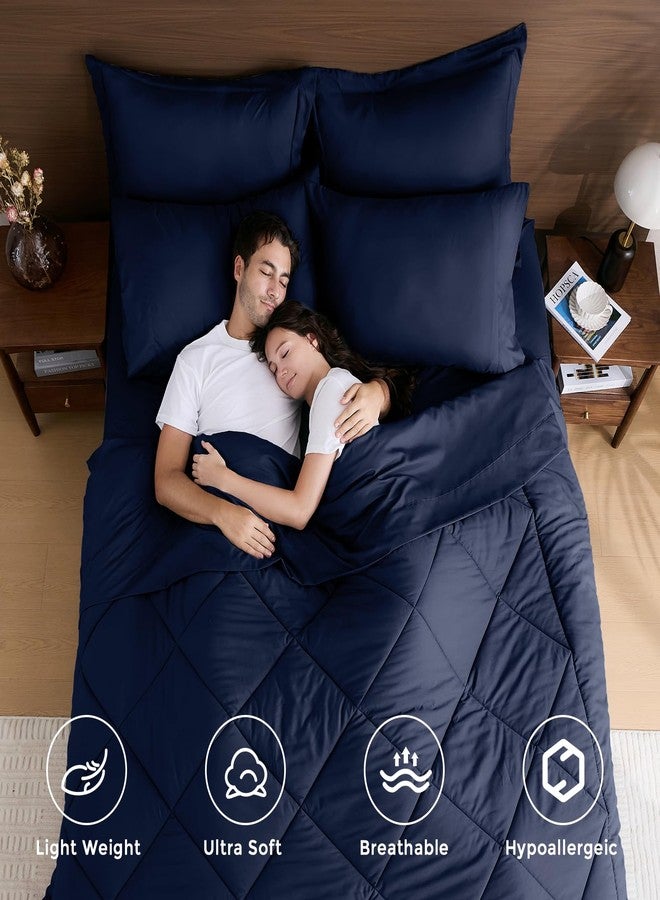 HEVUMYI Navy Blue King Comforter Set - 7-Piece All Season Bed in a Bag King, Ultra Soft Bedding Set with Comforter, Flat Sheet, Fitted Sheet, Pillowcases, Pillow Shams, Navy Blue - Image 2