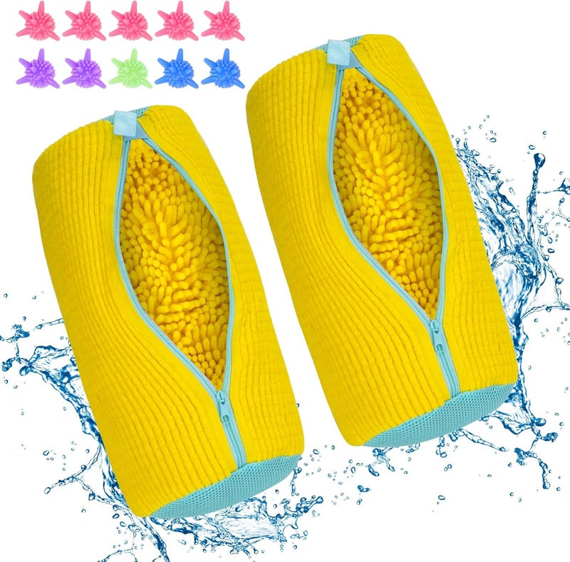 Gardon Shoe Cleaning Bag,Shoe Washing Bag For Washing Machine,Laundry Bag For Shoes,Fluffy Fibers 360° Wrap-Around Cleaning,Reusable Washer Shoe Bag（Yellow， 2 Pack） - Image 1