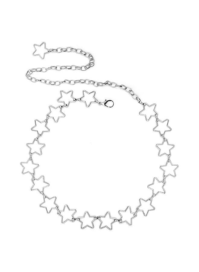 Silver Star Waist Chain Belt Adjustable Trendy Plus Size Belt Chain For Dresses Skirts Jeans Women Girls Ladies - Image 1