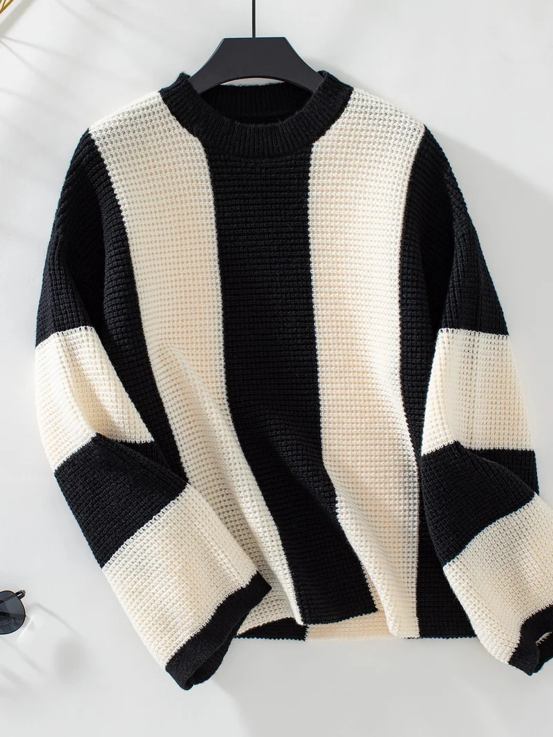 Off White Full Sleeves Colour Blocked Sweater
