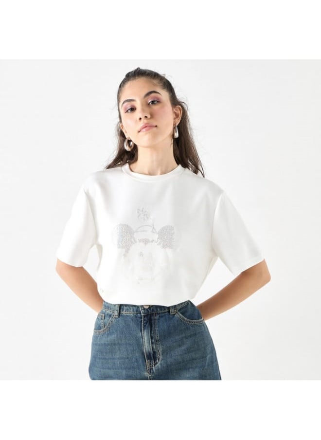 SP Characters Mickey Mouse Print Crew Neck T-shirt with Short Sleeves  - Image 2