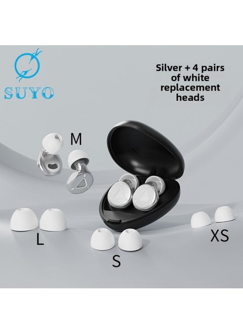 Private Model Earplugs Decompression Button Earplugs Office Sleep Anti-noise Super Sound Insulation Noise Reduction Earplugs Manufacturers-Color:Silver + 4 Pairs Of White Replacement Heads + Triangular Box + Color Box