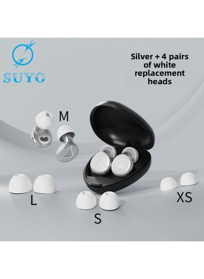Generic - Private Model Earplugs Decompression Button Earplugs Office Sleep Anti-noise Super Sound Insulation Noise Reduction Earplugs Manufacturers-Color:Silver + 4 Pairs Of White Replacement Heads + Triangular Box + Color Box - Image 1