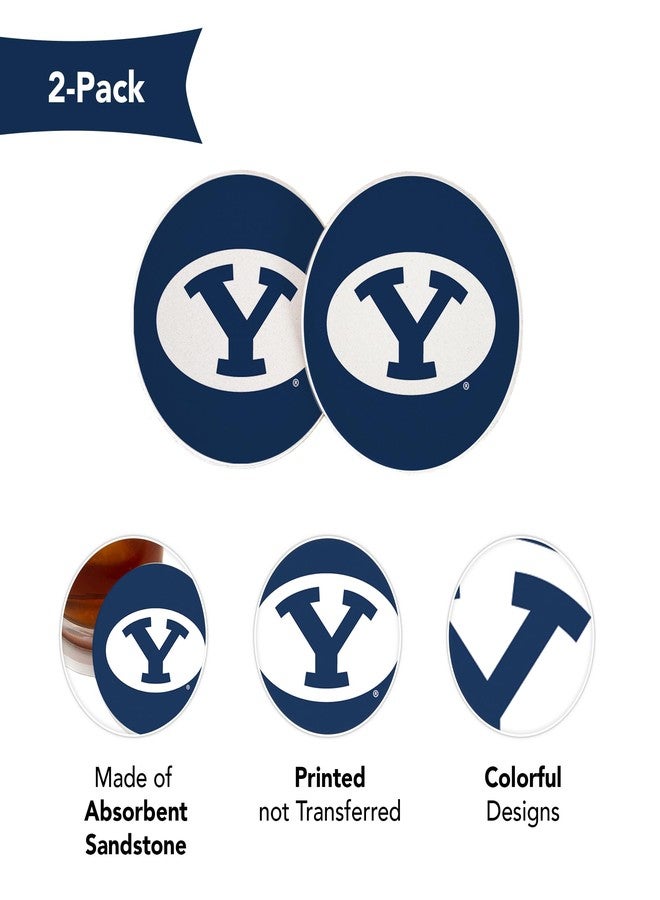 ديزرت كاكتوس مجموعة قواعد أكواب سيارة من الحجر الرملي الماص، تحمل شعار جامعة بريغام يونغ (التصميم أ)، على شكل صبار صحراوي. - Image 3