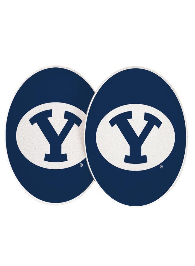 ديزرت كاكتوس مجموعة قواعد أكواب سيارة من الحجر الرملي الماص، تحمل شعار جامعة بريغام يونغ (التصميم أ)، على شكل صبار صحراوي. - Image 1