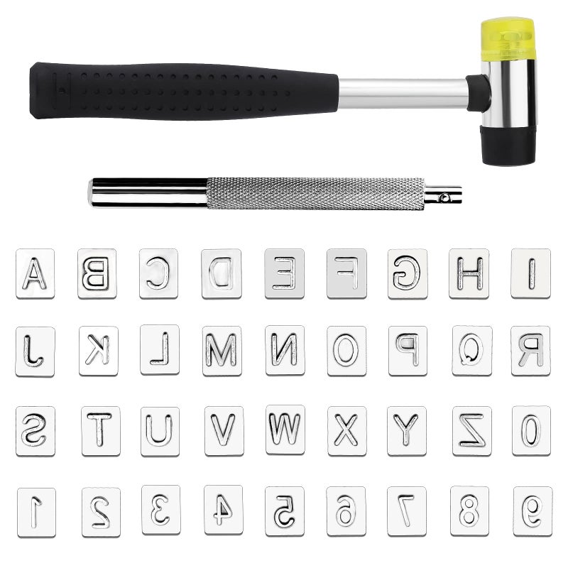 38 PCS Leather Stamping Tools Leather Stamping Kit with 36pcs Letters and Numbers Rubber Hammer for Leather Working