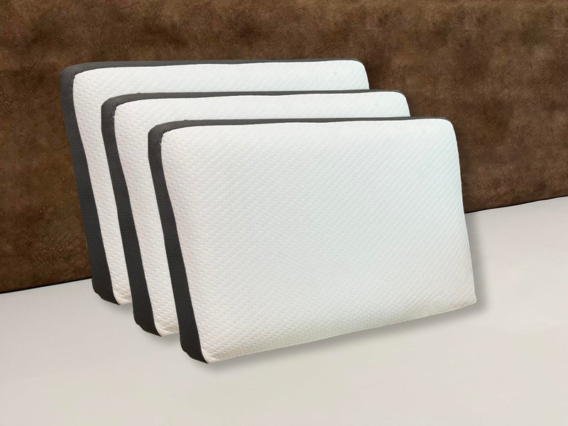CUSHIO Memory Foam Cervical Pillow - Size 21"x13"x4" (Pack of 3) Orthopedic Pillow for Neck & Shoulder Pain Relief | Wake Up Refreshed | Free Removable Zipper Cover (White & Grey) - Image 1