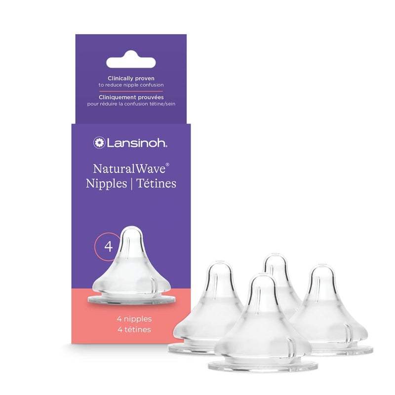 Lansinoh NaturalWave Baby Bottle Nipples Newborn Flow Size XS 0 Months 4 Count  100 Soft Durable Silicone Made Without BPA BPS AntiColic Supports Babys Developing Mouth and Teeth - Image 1
