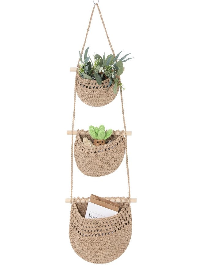 Caeuiciw Hanging Fruit Basket, 3 Tier Woven Jute Wall Basket for Organizing, Hanging Produce Baskets for Fruit Vegetable Storage, Boho Kitchen Decor, Wall Baskets Storage for Kitchen, Bedroom, Bathroom - Image 1