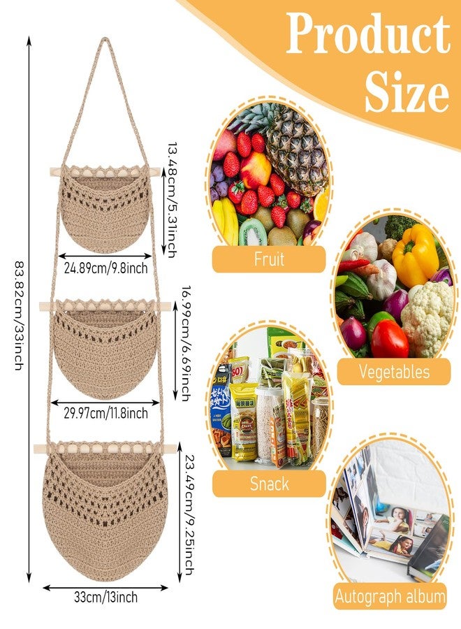 Caeuiciw Hanging Fruit Basket, 3 Tier Woven Jute Wall Basket for Organizing, Hanging Produce Baskets for Fruit Vegetable Storage, Boho Kitchen Decor, Wall Baskets Storage for Kitchen, Bedroom, Bathroom - Image 2
