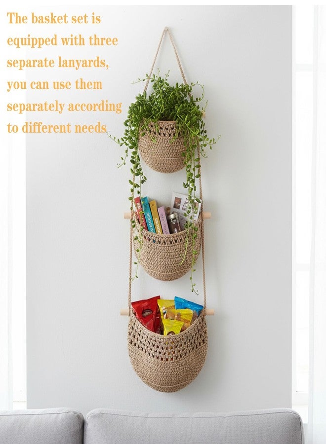 Caeuiciw Hanging Fruit Basket, 3 Tier Woven Jute Wall Basket for Organizing, Hanging Produce Baskets for Fruit Vegetable Storage, Boho Kitchen Decor, Wall Baskets Storage for Kitchen, Bedroom, Bathroom - Image 4