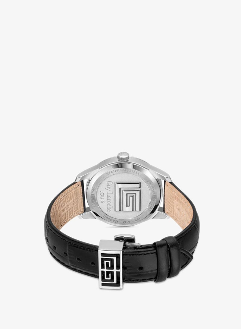 Guy Laroche Louise Blue Dial Black Leather Strap Analog Watch for Men 40mm - Image 3